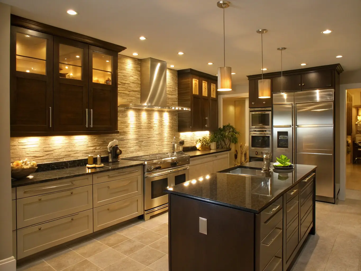 A modern kitchen remodel by JDI Contracting, featuring stainless steel appliances, granite countertops, and custom-built cabinets.