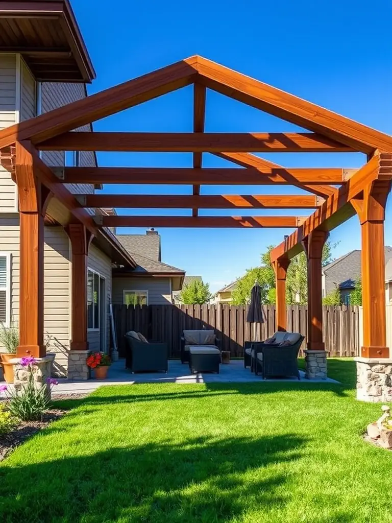 An inviting image of a custom-built patio cover or pergola by JDI Contracting, creating a beautiful outdoor living space for a Spokane home.