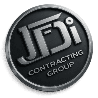 JDI Contracting Group logo featuring metallic circular design with JDI lettering