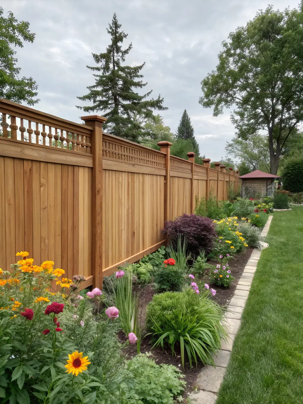 A photo of a newly installed privacy fence around a backyard, showcasing the quality and aesthetic appeal of JDI Contracting Group's fencing services.